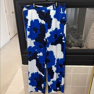 Banana Republic Blue and Black Floral Wide-Leg Pants